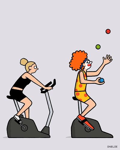 Clowns in the gym cartoon cartoonist design funny funny cartoon funny illustration humor illustration