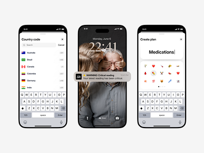 Telemon — Screens alert app country create health mobile ui ux