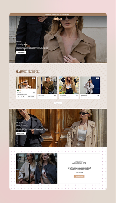 Crème Clothes Brand app branding design design web e commerce girl ui web design