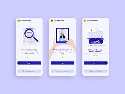 67 Seamen - Onboarding Mobile App app app design get stasrted hire hiring job login maritime mobile app onboarding onboarding illustrations onboarding screens onboarding ui seamen ui user interface ux