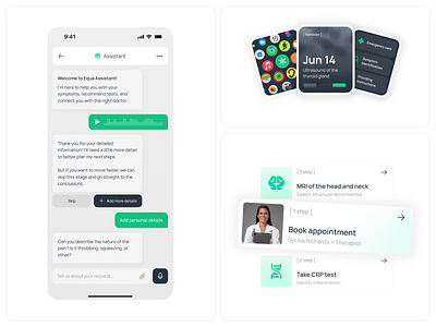 Equa • AI-driven Assistant, Mobile App ai ai chatbot app design apple watch assistant chatbot conversational ui design healthcare illustration medical ai medical checkup mobile plan platform product design ui ux voice ui