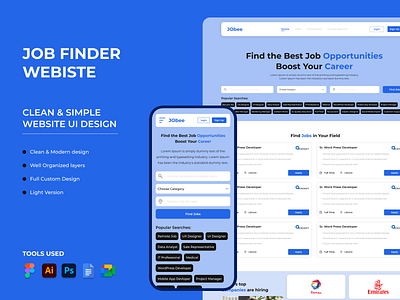 Job Finder Website Home Page UI Design design designs home page job job finder job platform landing page research search ui uiux uiux design ux web web design web page web ui website website design