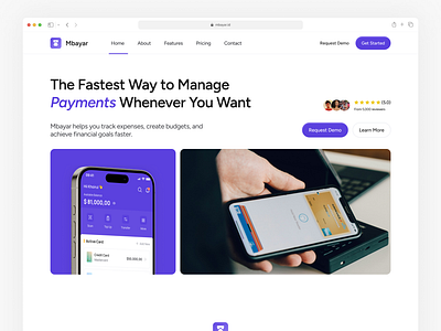 Mbayar - Fintech Landing Page animation card saving content creator design digital wallet graphic design illustration landing page design mastercard mbayar typography ui ui graphic ui ux design ux ux design wallet web design website design