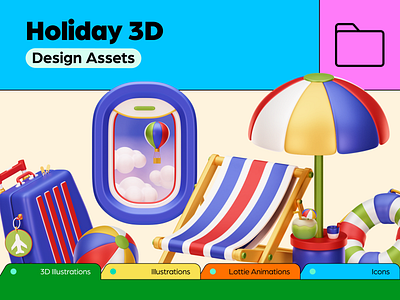 Featured Category- Holiday 🏖️ 3d 3d asset beach branding design design asset free asset graphic design holiday iconscout illustration party summer travelling ui vacation