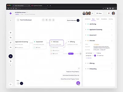 Hirely AI - Hiring Process Animation ai animation artificial intelligence automate hiring candidate crm dashboard dashboard animation design figma framer hr ai modern product design recruitment saas software as a service ui vemployment webflow