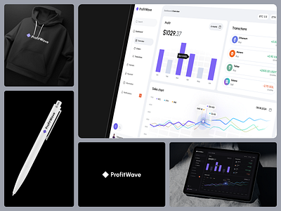 Branding for ProfitWave crypto platform admin panel analytics b2b charts crypto dark dashboard light platform saas ui