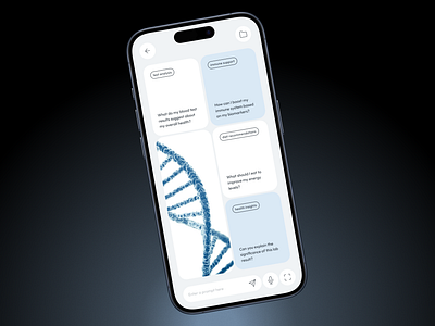 AI-Powered Health Tracker Mobile App ai assistant ai chat ai health assistant app design biomarkers biotech dna health app health assistant health monitoring health tracker healthcare app lab tests light mode medicine mobile app mobile design product design ui ux