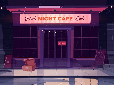 Rainy Reflections: A Walk by the Night Cafe. animation cafe chill motion graphics rain