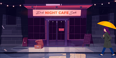 Rainy Reflections: A Walk by the Night Cafe. animation cafe chill motion graphics rain