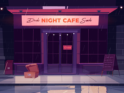 Rainy Reflections: A Walk by the Night Cafe. animation cafe chill motion graphics rain