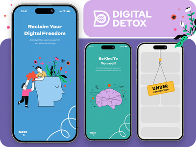 Digital Detox Mobile App Design📱 addiction app app design branding detox digital digital detox focus goal health mental health mobile app design mobile design mobile ui screentime social media time ui ux wellness