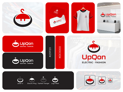 Electric and Fashion UpQon Logo Design apparel brand logo business dress logo ecommerce logo electric electric plug electrical logo fashion feminine logo hanger icon icon identity lasthusain letter logo logo logo modern red color template u logo