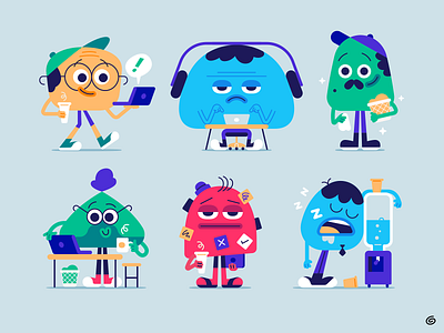 Work.Life Characters brand cartoon character character design cleaner coffee design desk fun headphones illustration illustrator laptop office playful shape simple vector work workspace