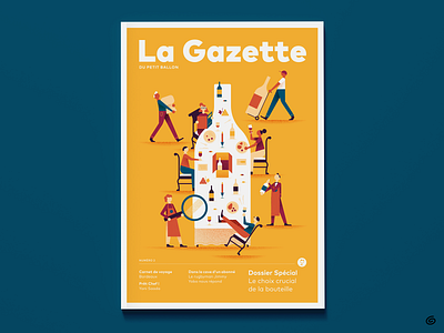 LaGazette Cover Illustration artwork bottle character cover drawing illustration magazine minimal publication scene simple style table texture vector wine