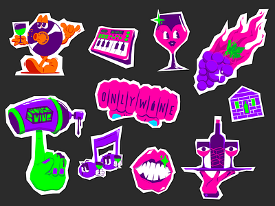 NoHouseWine brand branding character graffiti illustration stickers tatoo wine winery