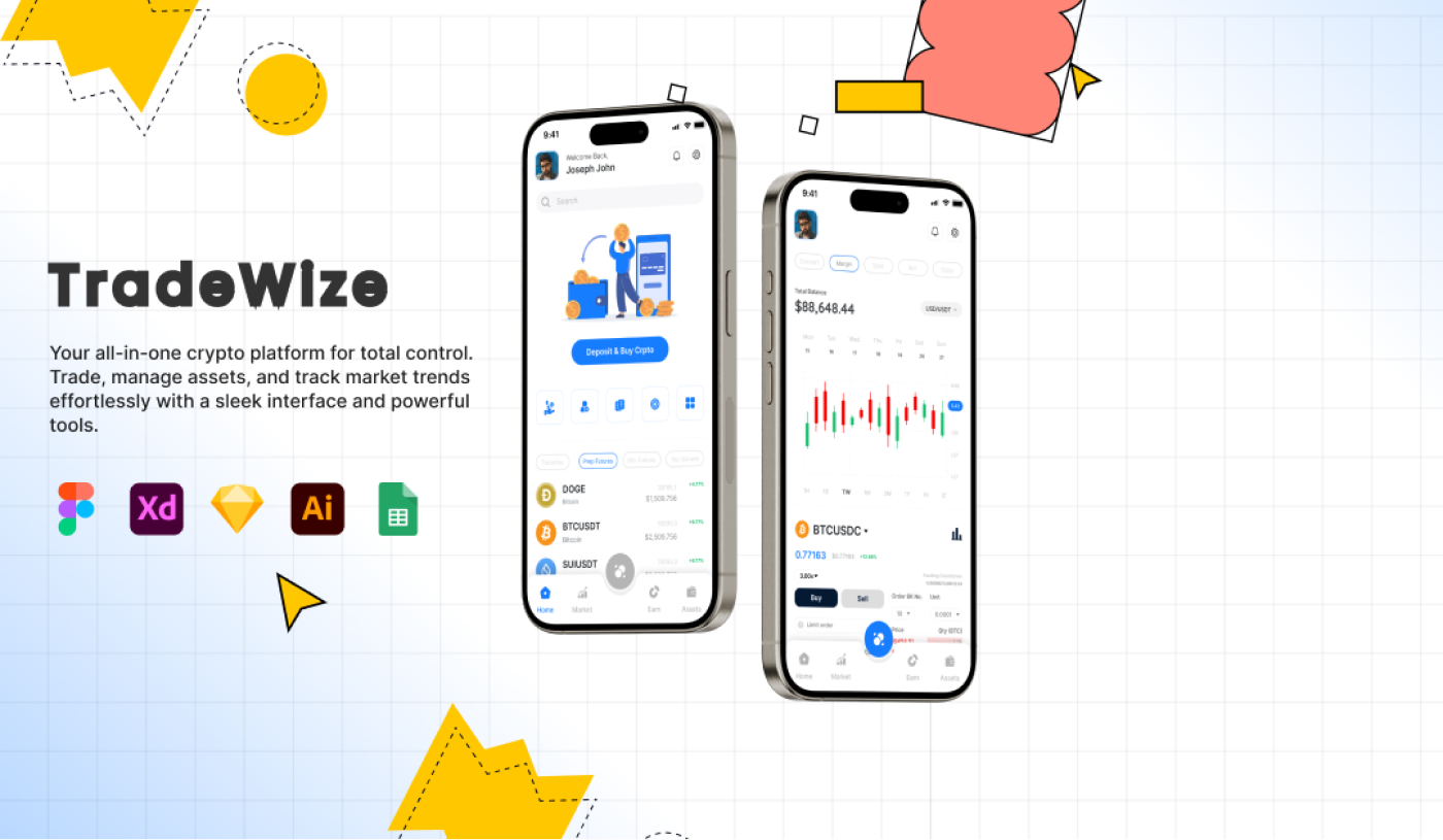 TradeWize | Trading App UI/UX | Clean Design UI bitcoin branding crypto figma trading app trading app ui ui ui design uiux