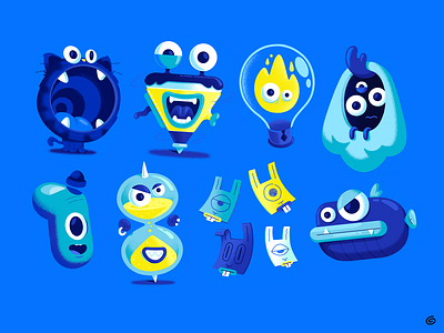 Driftwell - Jinx Characters artwork cartoon cat character character development cloud creature cute drawing fish hourglass illustration lightbulb monster playful postit note punk scroll