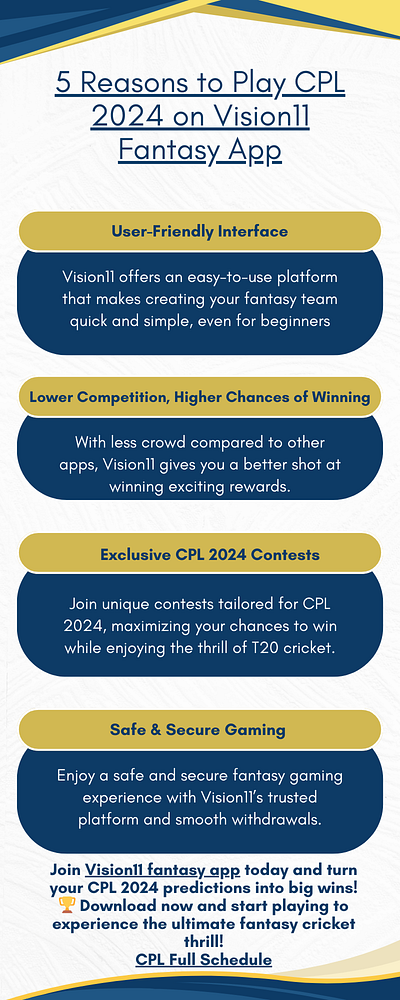 5 Reasons to Play CPL 2024 on Vision11 Fantasy App full schedule match prediction