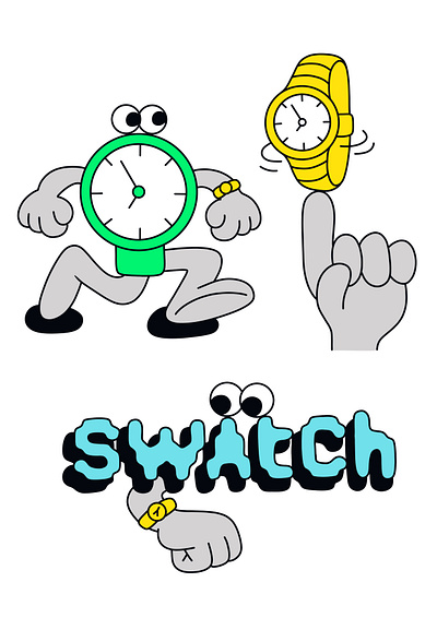 Swatch Stickers brand identity branding cartoon character design character illustration digital illustration illustration logo typography