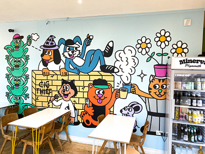 Minerva Coffee Shop Mural brand design branding cartoon character design character illustration coffee shop digital illustration food graffiti illustration mural mural design paint