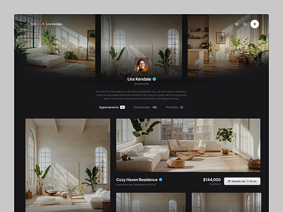 Real Estate Profile appartaments dark gallery girl minimal photos portfolio profile real estate residence ui ui ux voit team web