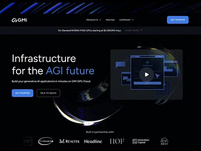 GMI Cloud website 3d animation landing page motion graphics ui website