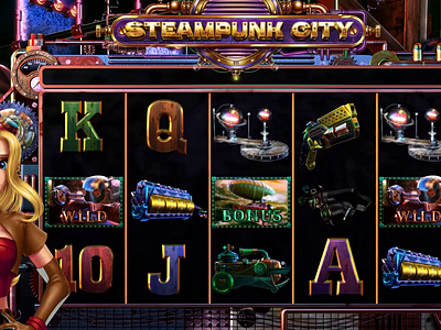 Online slot machine "Steampunk City" - The Main UI animation animation digital art gambling gambling animation gambling art game art game design game designer game reels graphic design motion graphics reels reels art reels design slot animation slot art slot design slot reels steampunk slot stempunk symbols