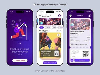 App UI Concept for "District by zomato" Upcoming App app appdesign brand district ui uidesign uiux ux zomato