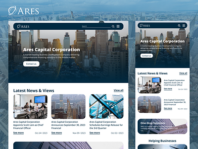 Ares Capital Corporation Adaptive Redesign adaptive business company figma insperation landing page mobile redesign responsive tablet ui ux