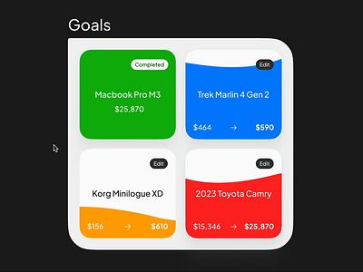 Progress Cards animation app cards completed cost design edit figma flowing goals illustration money progress savings ui ux waves