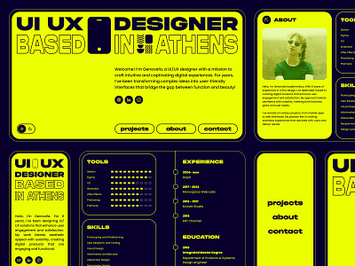 Personal Portfolio bold bold design freelancer portfolio homepage landing page modern neon neon colors personal personal branding portfolio portfolio website product designer ui ui ux designer ux visual designer web design website design yellow