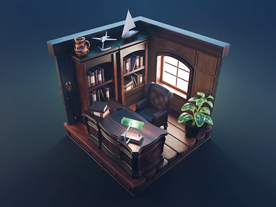 Classic Study Tutorial 3d blender diorama illustration isometric library process render room study tutorial