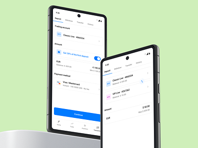 Transactions account android app banking bonus client crypto deposit finance forex guideline history light material design payment trading transactions transfer wallet withdrawal