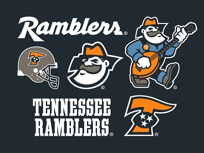 28/32 – Tennessee Ramblers branding design flash sheet football graphic design guitar illustration logo mascot musician ramblers sports sports branding t tennessee typography