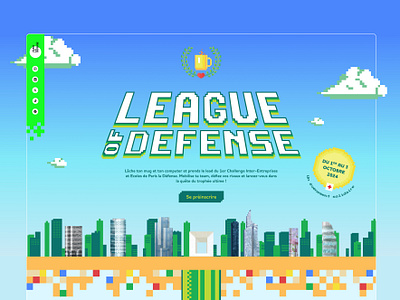 Retro Video Game Pixel Art Design for League of Defense design figma illustration la defense paris pixel pixel art retro retro video game skyline ui ui design video game web design web dev webflow