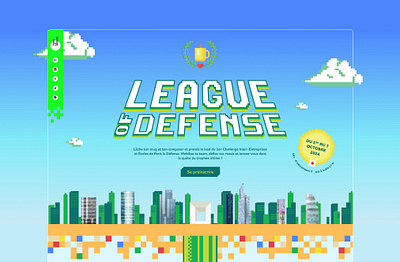 Retro Video Game Pixel Art Design for League of Defense design figma illustration la defense paris pixel pixel art retro retro video game skyline ui ui design video game web design web dev webflow