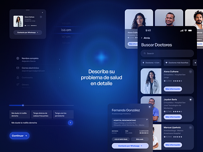 MiDoctor ai app app design blue card chat dark doctor glow gradients health medical modal modals prompt screens spanish transparent