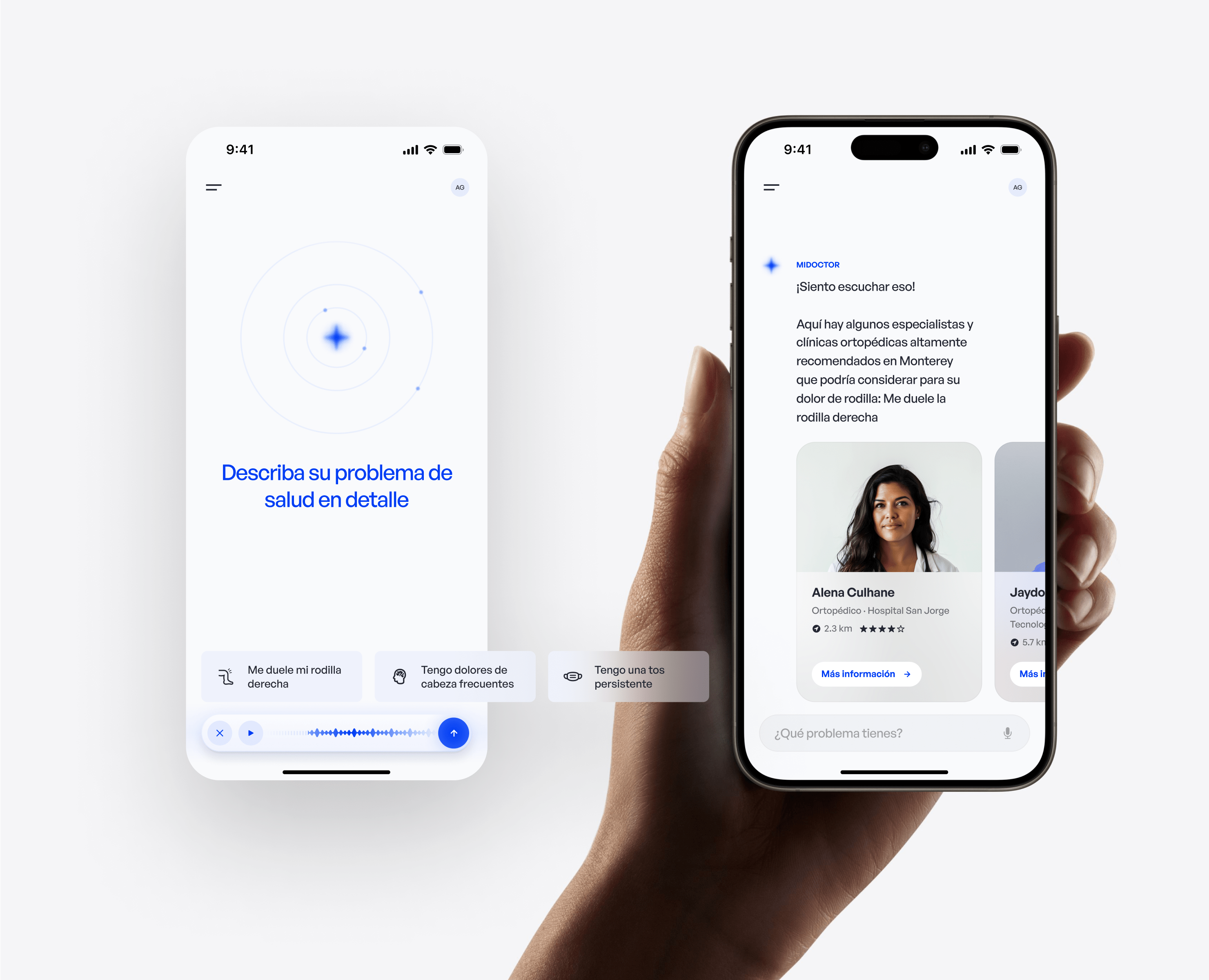 MiDoctor ai app app design blue card chat dark doctor glow gradients health medical modal modals prompt screens spanish transparent