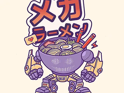 Robotic Ramen chibi design gundam illustration japanese procreate ramen robot