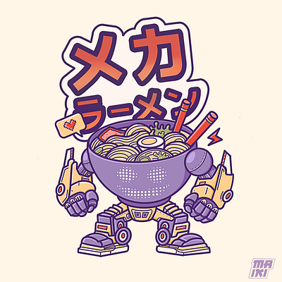 Robotic Ramen chibi design gundam illustration japanese procreate ramen robot