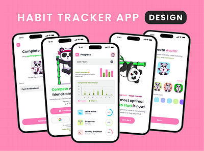 🎯 Habit Tracker Mobile App Design 🐼 UXUI 3d animation app app design app desing branding crypto portfolio design habit tracker app illustration logo mobile app design ui