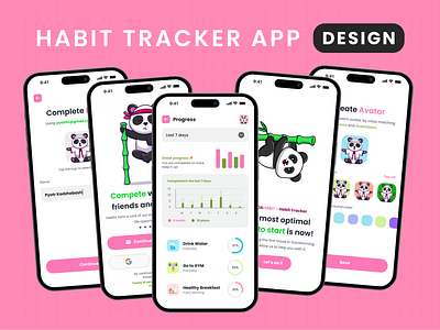 🎯 Habit Tracker Mobile App Design 🐼 UXUI 3d animation app app design app desing branding crypto portfolio design habit tracker app illustration logo mobile app design ui