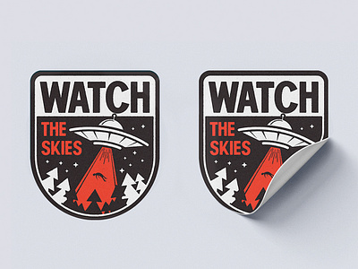 Watch The Skies (Sticker/Pin Design) art badge design digitalart graphic design graphics illustration illustrator logo scifi space sticker ufo vector vectorart