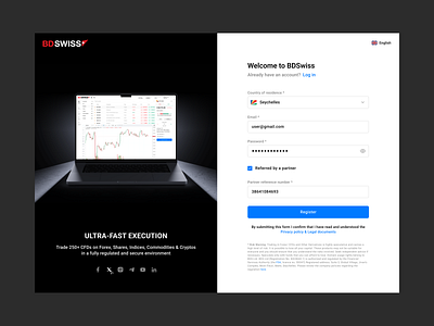 Log in & Registration black branding client desktop fields finance fintech forex form login material design mobile responsive mockup onboarding platform registration signup social media trading verification