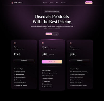 Pricing section 3d animation ui