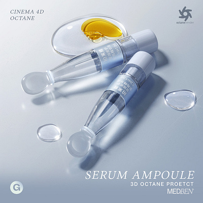 PROYA Ampoule Rendering Octane Project 3d ads assets bottle cinema 4d cosmetic cosmetics gumroad octane render photography project projet file visualisation