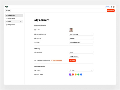 Account & Profile · Koala UI account account details clean dashboard design design system input input field landing landing page my profile page profile saas settings typography ui ui kit ux