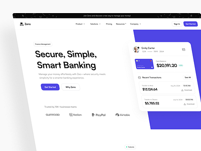 Fintech Hero Section bank app banking app design fintech landing page minimal web design modern web design ui ux web web design