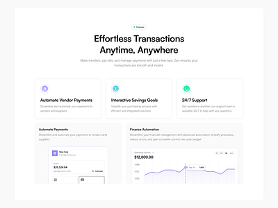 Fintech features section features section fintech fintech section landing page minimal feature section modern modern feature section ui ux web design web features website website design