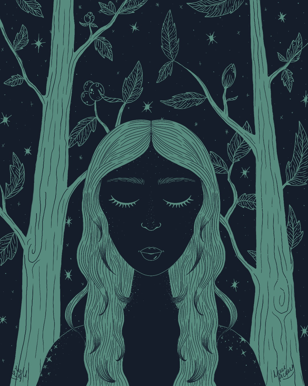 Night in the woods drawing illustration nature procreate